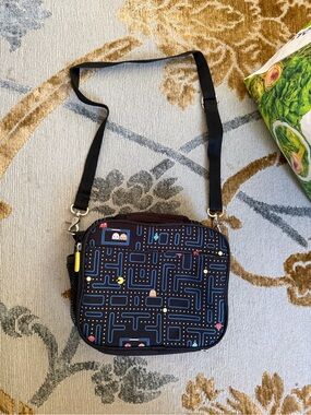 Black Pac-Man Print lunch Bag - Casual Everyday Shoulder Bag